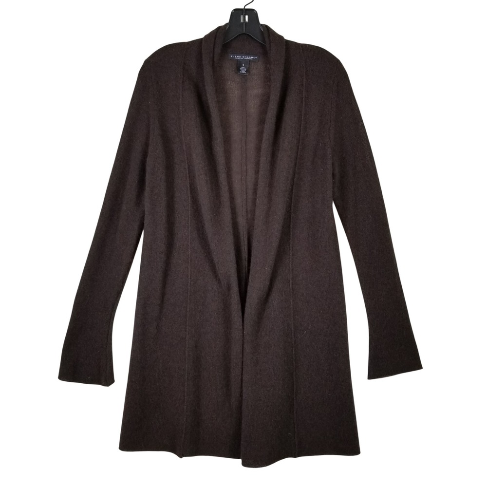 Elena Solano Brown 100% Cashmere Open Front Longline Cardigan Sweater Womens S